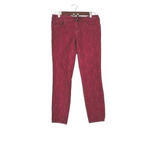 Free People‎ Brocade Skinny Jeans Womens 27 Red Boho Indie Festival Pants